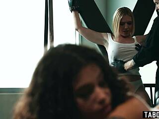 Blonde milf and black teen try intense threesome