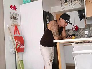 sneaking around with hermanastro while cornudo hubby waits next door