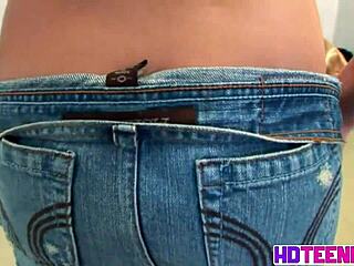 brooksskye teases her pussy thru jeans then strips small tits