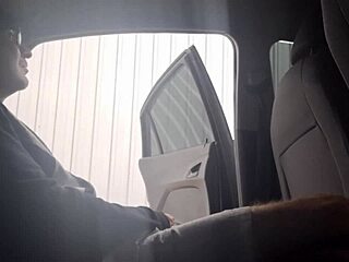 Punk redhead risks public street flashing and risky outdoor handjob at bus stop