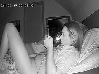 milf slams vibrator on clit hard before crashing into bed on spy cam