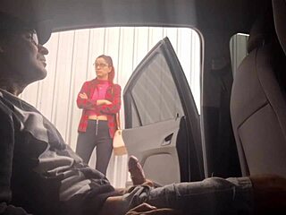 Punk redhead risks public street flashing and risky outdoor handjob at bus stop