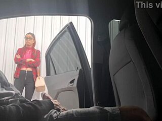 Punk redhead risks public street flashing and risky outdoor handjob at bus stop