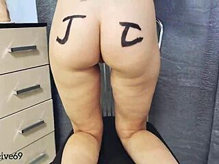 the skinny slut stretches her gaping asshole wide with a massive homemade dildo