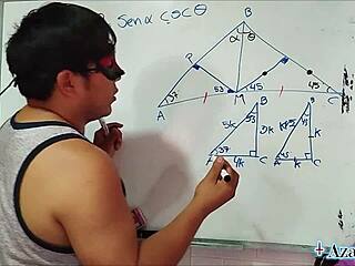 bedroom nerd student teacher explores trigonometry with brown eyes