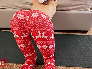 super skinny russian gina gerson does christmas yoga workout then takes pov fuck and facial cumshot