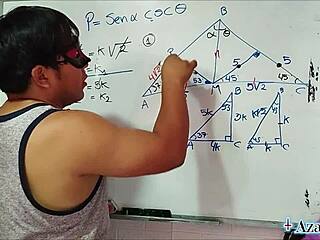 bedroom nerd student teacher explores trigonometry with brown eyes