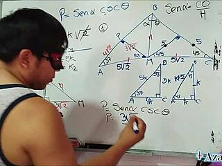 bedroom nerd student teacher explores trigonometry with brown eyes