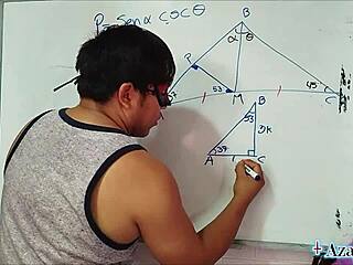 bedroom nerd student teacher explores trigonometry with brown eyes