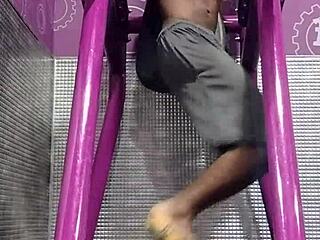 Skinny Mature Athletic Pounds Intense Sex Machine Workout!