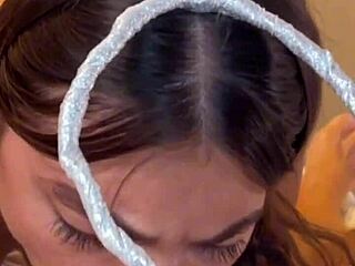 18yo brunette practices sloppy deepthroat on huge cock