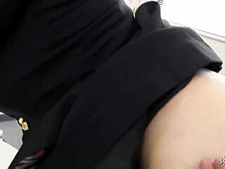 Japanese secretary's saggy big natural tits bounce in pantyhose as co-worker fucks her bent over office desk uncensored