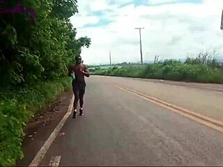 Old black lover with monster cock ravages brunette amateur wife's big tits ass outdoors publicly cuckolding husband.