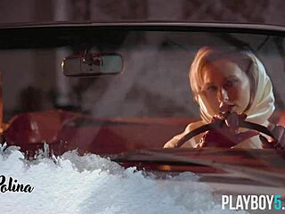 petite blonde bombshell milf polina rips clothes for natural tits ass striptease atop luxury car