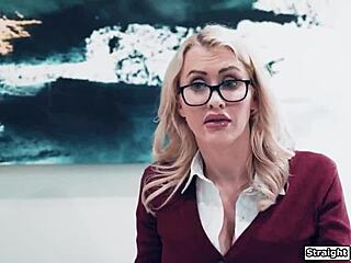 blonde teen 18+ gets fingered hard by stepmom's boss while mature milf watches her shaved pussy drip