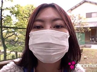 mayumi flashes hairy wet pussy bent over in public exhibition