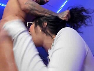 Huge Cock Latina Slut with Glasses Submits to Rough Sloppy Deepthroat Face Fucking Domination