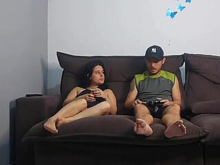 brunette latina wife fucks husband's best friend bareback with dirty talk deepthroat moaning