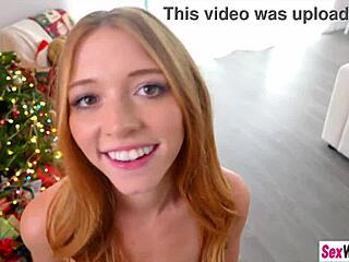 big ass redhead stepsis hides sloppy blowjob under christmas tree intrigue