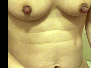 my skinny wife's naked petite body boasts delicious hard big nipples