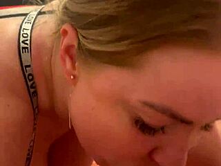stepmom sucks huge cock deepthroat in bedroom fucks mouth crazy blonde milf