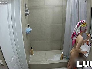 hey wanna peep this brunette's steamy homemade shower flash routine?
