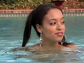 doing laps in the pool got her tired so her girl cheers her up with licks and toys 😏💦
