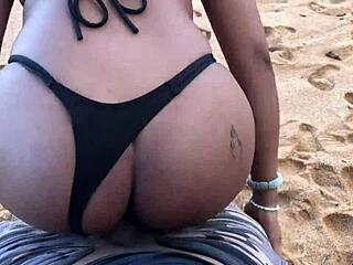 met curvy brunette brazilian babe at beach for hot fuck