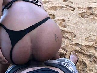 met curvy brunette brazilian babe at beach for hot fuck