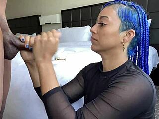 whoa blue hair throatgoat slurps sloppy deep on monster cock cum explosion 💦😩