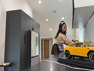 french maid aviana buffs dude's wet hardwood