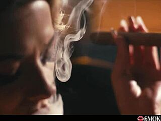 Milf's Huge Tits Masturbate During Cigar Blowjob