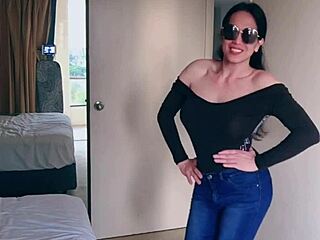 pretty asian ladyboy rips jeans off big boobs striptease