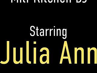 Busty Cougar Julia Ann Deepthroats Big Sausage POV in Kitchen Lingerie