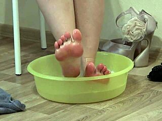 Sexy Russian in Socks and Heels Shows Hairy Pussy Feet