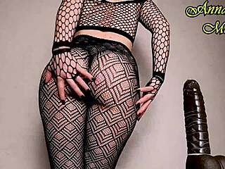PAWG In Sexy Black Tights Rides Huge Dildo Close Up!