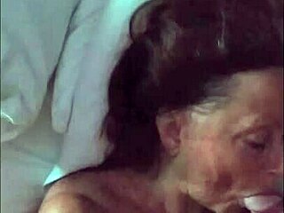 mature brunette milf candi annie wakes craving her husband's morning cum facial swallow closeup