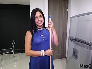 so this black haired teen maid sneaks around in panties cleaning voyeur style