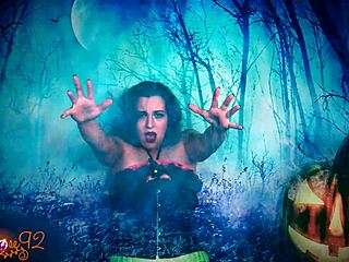 Trick or treat, hubby? Watch me joi your friend’s monster cock in costume!