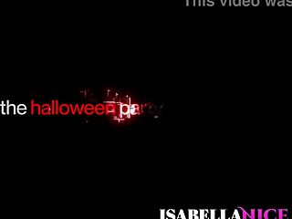 Isabella Nice licks Zoey's wet hairy pussy at Halloween party in sexy lingerie girl-on-girl