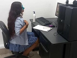 18-Year-Old Student Studies Computer Class In Scantily Clad Hot Outfit