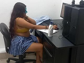 18-Year-Old Student Studies Computer Class In Scantily Clad Hot Outfit