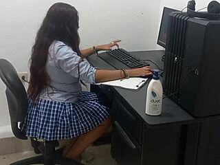 18-Year-Old Student Studies Computer Class In Scantily Clad Hot Outfit