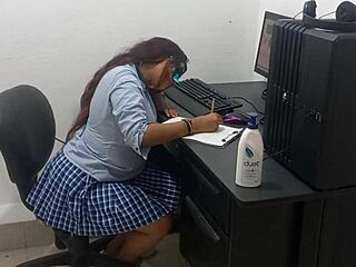 18-Year-Old Student Studies Computer Class In Scantily Clad Hot Outfit