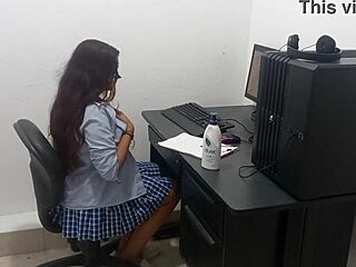 18-Year-Old Student Studies Computer Class In Scantily Clad Hot Outfit
