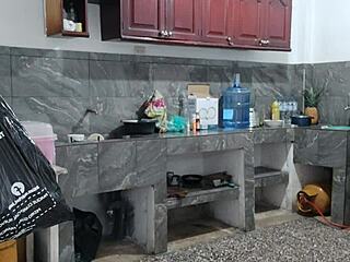 Busty ebony MAID masturbates while prepping DINNER in KITCHEN