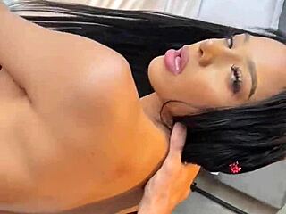 Petite Busty Latina Deepthroats Rides Doggy Swallows Cum