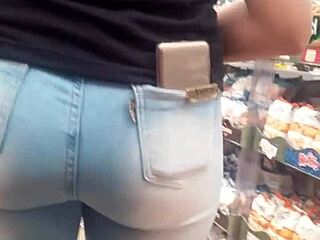 i saw this brunette's juicy ass in tight jeans at the shop... damn spying gold