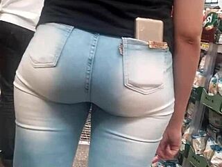 i saw this brunette's juicy ass in tight jeans at the shop... damn spying gold