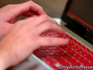 Sexy blond teen rides pillow with big natural tits bouncing close-up